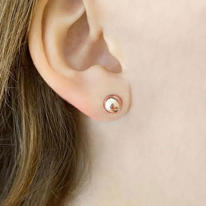 Rose Gold Studs, Petite 6mm Small Rose Gold Ball Stud Earrings, Rose Gold Earrings, Minimalist Rose Gold Jewelry, S801-RG image 2