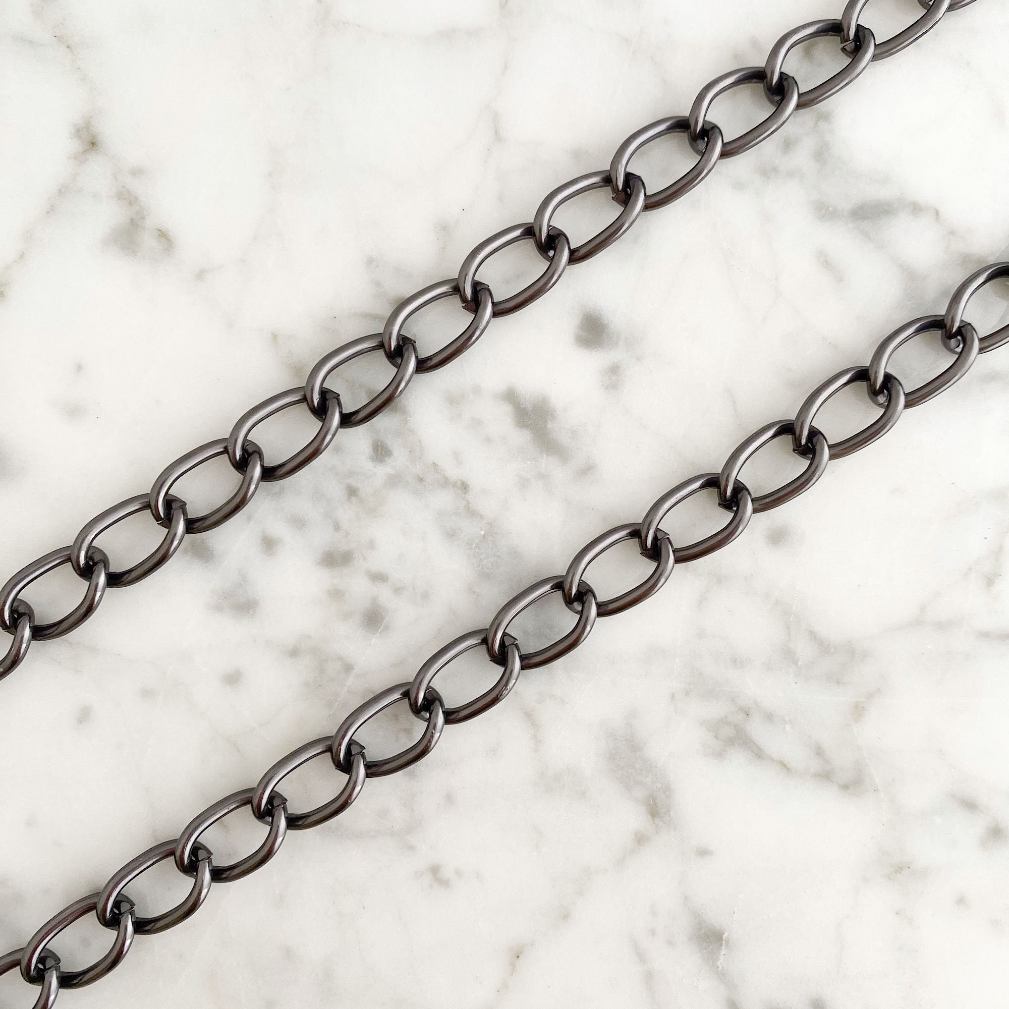 Gun Metal Chain Belt; Vintage Dark Chain, Black Chain Link 