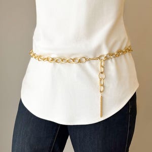 Chunky Gold Chain Belt with Gold Chain Tassel, Lightweight Gold Metal Belt, Wear as a Belt or Necklace; Your Choice of Length; BL2402