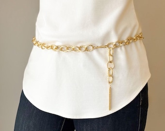 Gold Chain Belt With Gold Chain Tassel, Gold Metal Belt 
