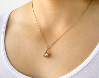 14kt Gold Rhinestone Ball Pendant Necklace; Vintage Gold Tone Rhinestone Ball on a 14kt Gold Filled Bail and Chain; Everyday Necklace, N204