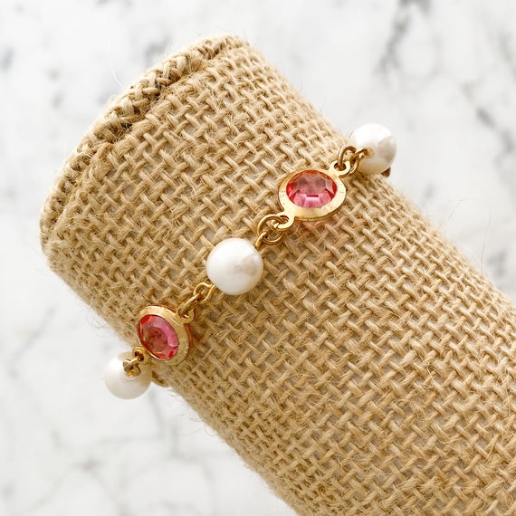 Gold, Pearl and Pink Crystal Bracelet; Your Choic… - image 5