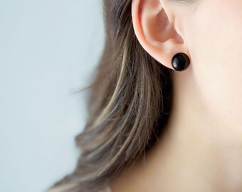 Black Onyx Stud Earrings, Everyday Studs, these Dome Stud Earrings are Shiny Black, Classic Gift Idea, Dress Up or Down, S414-O
