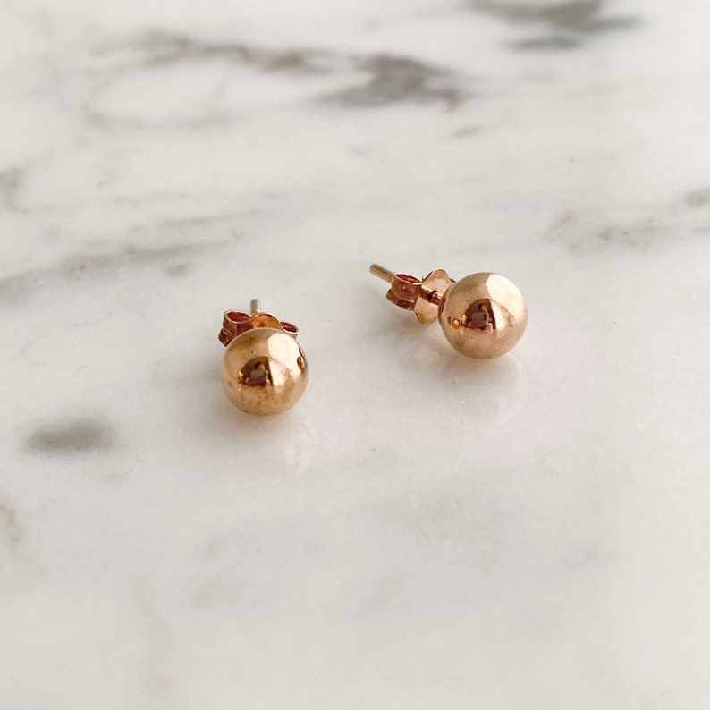 Rose Gold Studs, Petite 6mm Small Rose Gold Ball Stud Earrings, Rose Gold Earrings, Minimalist Rose Gold Jewelry, S801-RG image 7