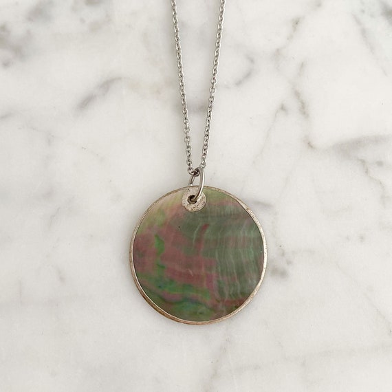 Vintage Paua Shell Pendant Necklace, Natural Shel… - image 5
