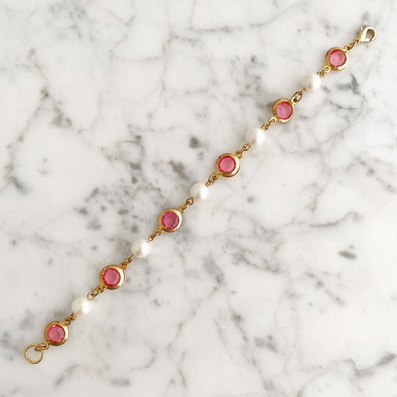 Gold, Pearl and Pink Crystal Bracelet; Your Choic… - image 4