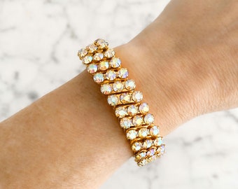 Vintage Rhinestone Bracelet • Pastel Aurora Borealis