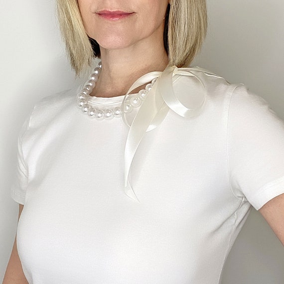 ネックレス・ペンダント Tie a Pearl ribbon Necklace Pearl Necklace With Ribbon Tie. - Etsy