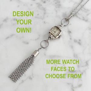 Silver Watch Necklace, One of a Kind Vintage Watch Pendant Silver Tassel Necklace, Watch Face Pendant Necklace, No Two the Same, N574-S