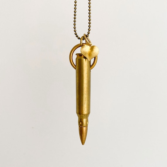 Brass Bullet Pendant Necklace • Vintage Bullet Casing… Gem