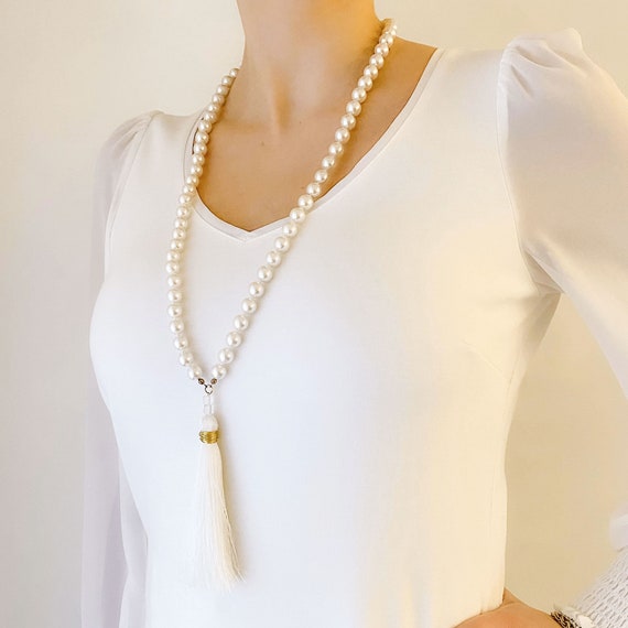 Vintage Baroque Style Faux Pearl Tassel Necklace Women - Temu