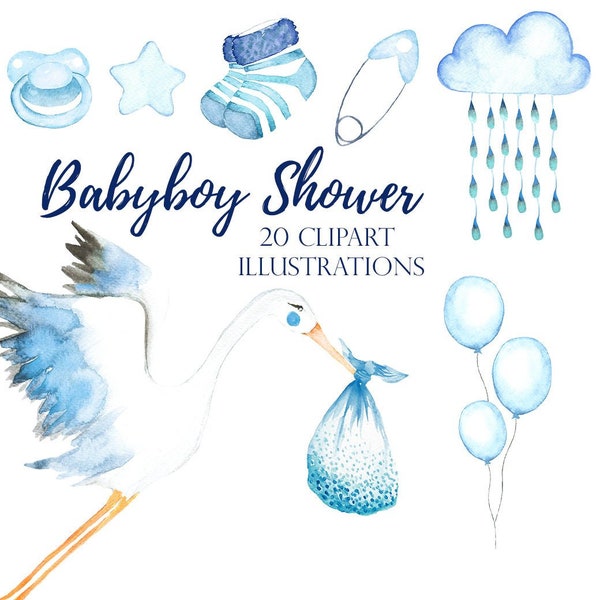 babyshower clipart watercolor, babyboy clipart, babyparty illustrations, baby invitation clipart, blue babyshower drawings, Nursery clipart