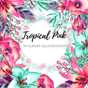 tropical florals clipart, watercolor tropical drawing, floral tropical,lily illustration, tifanny blue, tropical illustrations