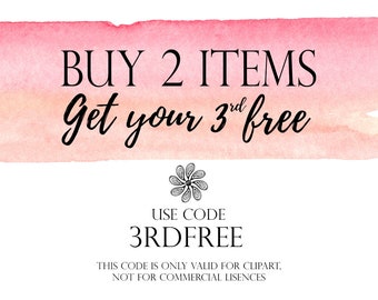 Discount coupon, buy 2 get one free, watercolor clipart, sale,