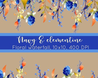 navy blue watercolor flowers, floral navy clipart, diy invitation illustrations, floral clipart, digital wildflowers, flower arrangement,