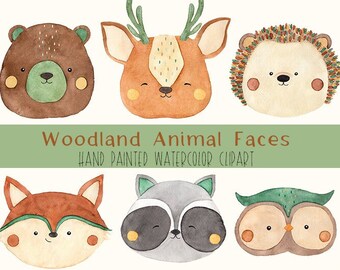 Woodland Animal Clipart, Watercolor Png Woodland, Forest Clipart, Hand Painted, Autumn watercolor animal clipart, Deer, Racoon, Fox Clipart