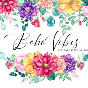 clipart rosa acquerello, rose selvatiche, fiori boho, acquerello arcobaleno, peonie, clipart dipinte a mano, fiori rosa,