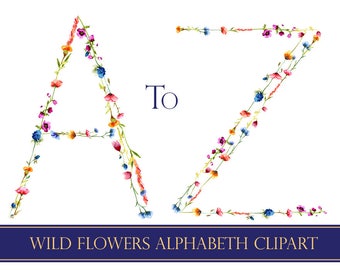 Floral alphabet clipart, floral letters, boho letters, watercolor alphabet, wedding clipart, diy invitation, boho chique wedding, nursery