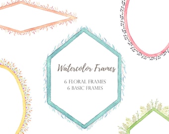 watercolor frames, geometric floral frames, invitations frames, diy invitation, simple frame, geometric clipart, premade frames, rose gold
