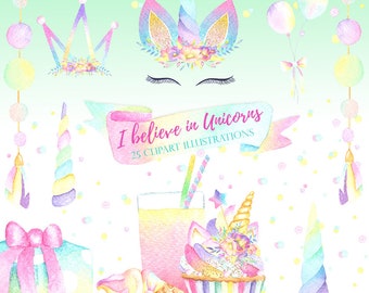 unicorn clipart, watercolor unicorn, unicorn birthday party, unicorns invite, birthday illustrations, png, diy invitations, rainbow clipart