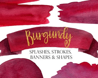 burgundy watercolor splashes clipart, burgundy ombre background, wedding invitation clipart, marsala red strokes, burgundy watercolor shapes