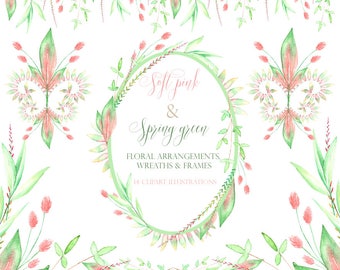 watercolor floral frames, wedding invitation, leaves, watercolor greenery, foliage, png, hand painted clipart, diy invitation, wedding frame