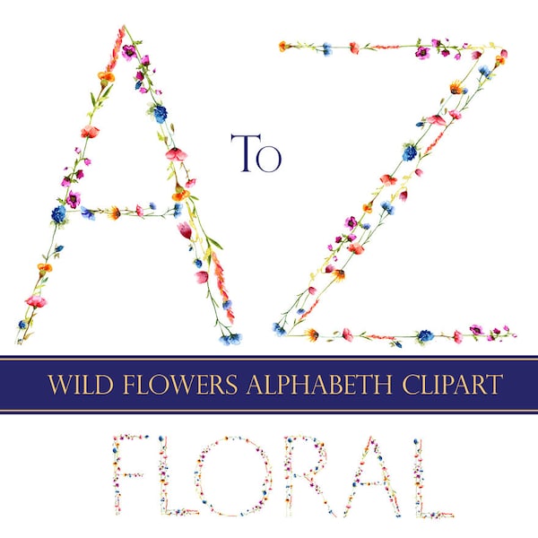Floral alphabet clipart, floral letters, boho letters, watercolor alphabet, wedding clipart, diy invitation, boho chique wedding, nursery