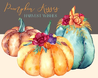 watercolor pumpkin clipart, floral pumpkins, gold pumpkin, fall clipart, autumn png, fall pumpkin, thanksgiving clipart, halloween, floral