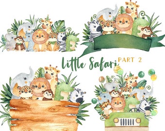 Jungle Animal clipart, Safari Watercolor Png, Woodland Safari baby animals, Tropical Clipart, Elephant, Lion Sublimation PNG