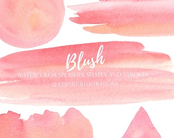 blush watercolor splash clipart, pink ombre background, wedding invitation clipart, blush pink strokes, peach watercolor shapes, bridal