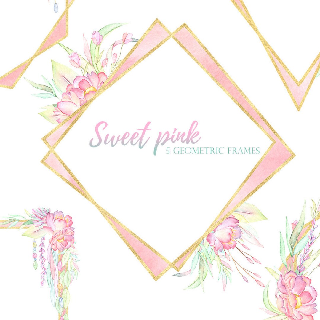 Blush Gold Geometric Frames, Pink Gold Floral Frames, Invitation Frames ...
