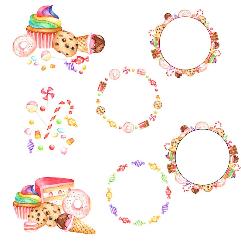 Candy Clipart Chocolate Art Lolly Clipart Donut Clipart Watercolor Sweets Pink Candy Graphics Patisserie Clipart Watercolor Candy