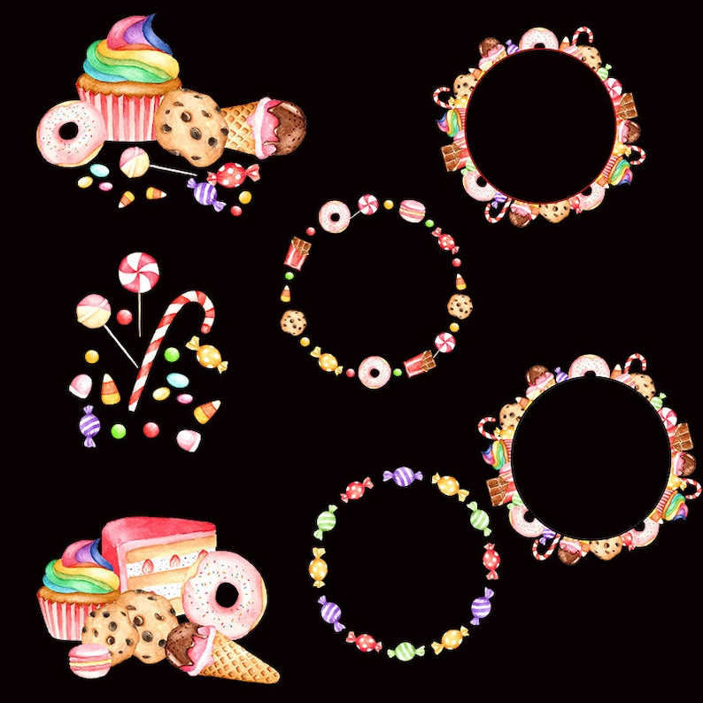 Candy Clipart Chocolate Art Lolly Clipart Donut Clipart Watercolor Sweets Pink Candy Graphics Patisserie Clipart Watercolor Candy
