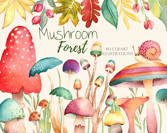 watercolor mushroom clipart, fall clipart, woodland clipart, fall invitation, hand painted, aquarel mushroom, thanksgiving, aquarel autumn