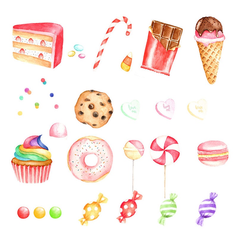 Candy Clipart Chocolate Art Lolly Clipart Donut Clipart Watercolor Sweets Pink Candy Graphics Patisserie Clipart Watercolor Candy