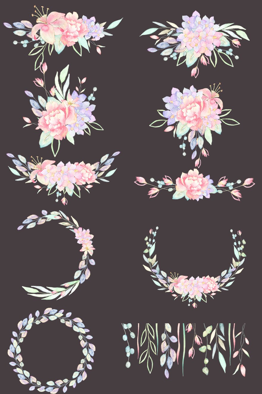 Pink Watercolor Flower Clipart Blush Florals rose Bouquets - Etsy