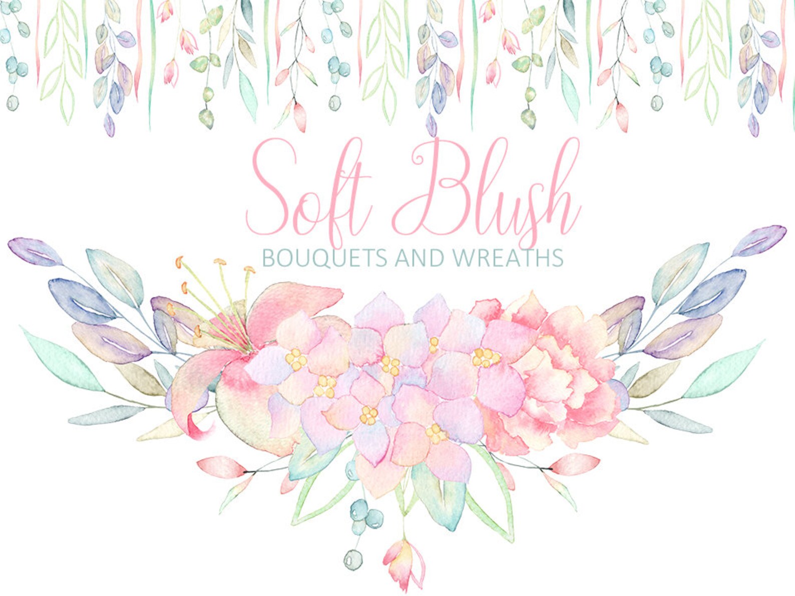 Pink Watercolor Flower Clipart Blush Florals rose Bouquets - Etsy