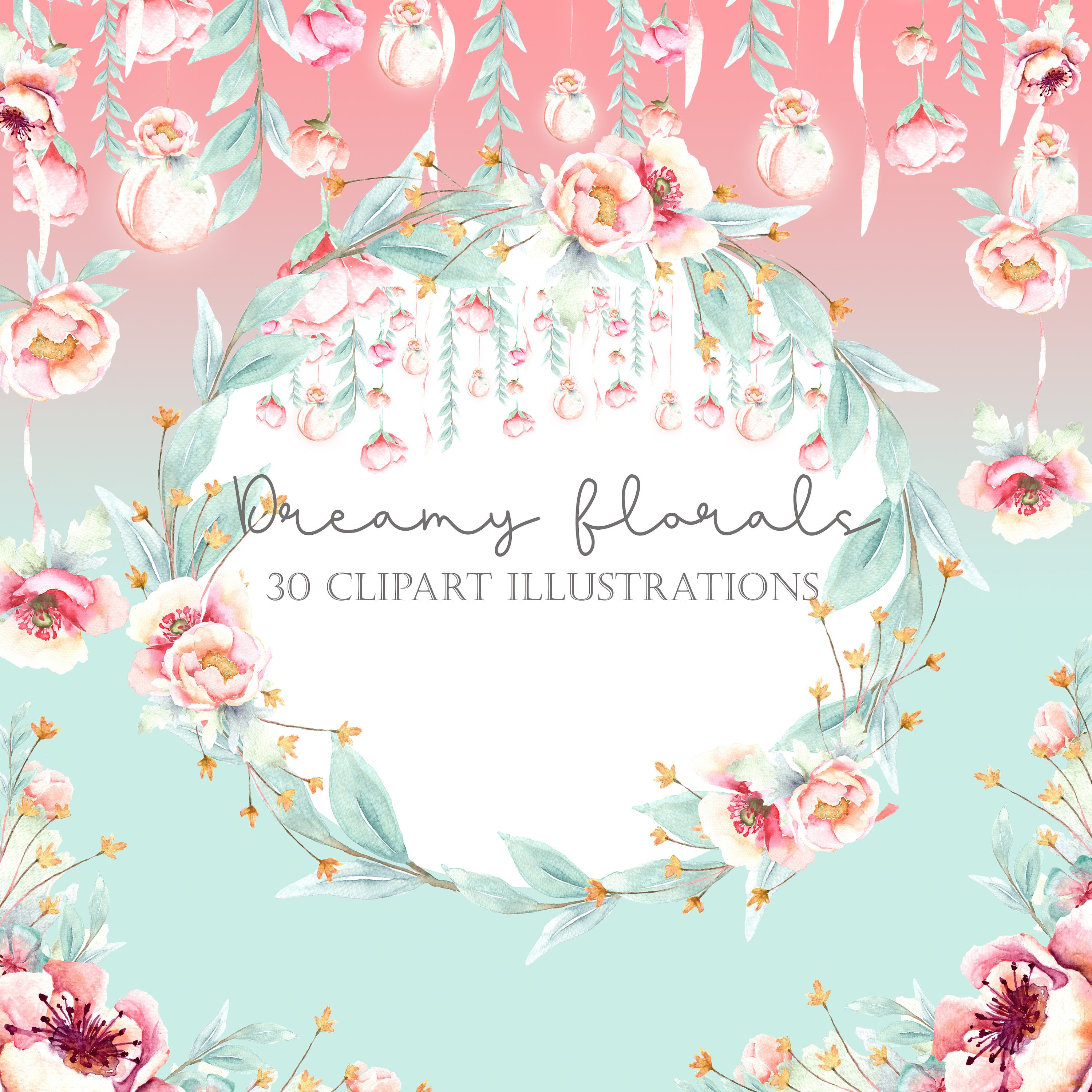 Watercolor wedding clipart floral illustrations garden | Etsy