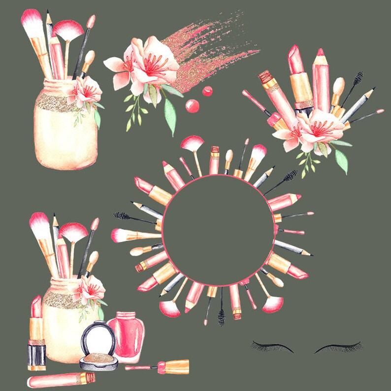 Watercolor Makeup Clipart Glitter Make up Illustrations Etsy