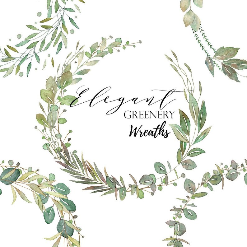 Download Green watercolor clipar eucalyptus wreath greenery clipart ...