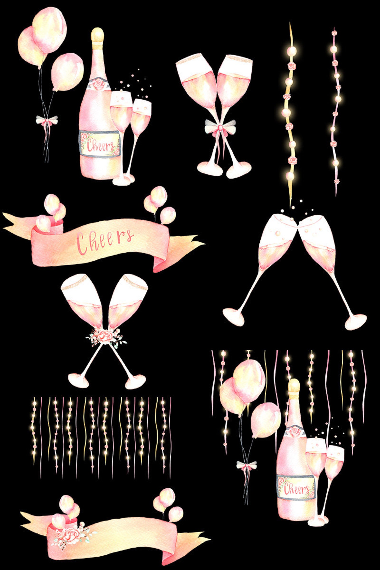 Champagne Bottle Clipart Watercolor New Year Clipart New | Etsy