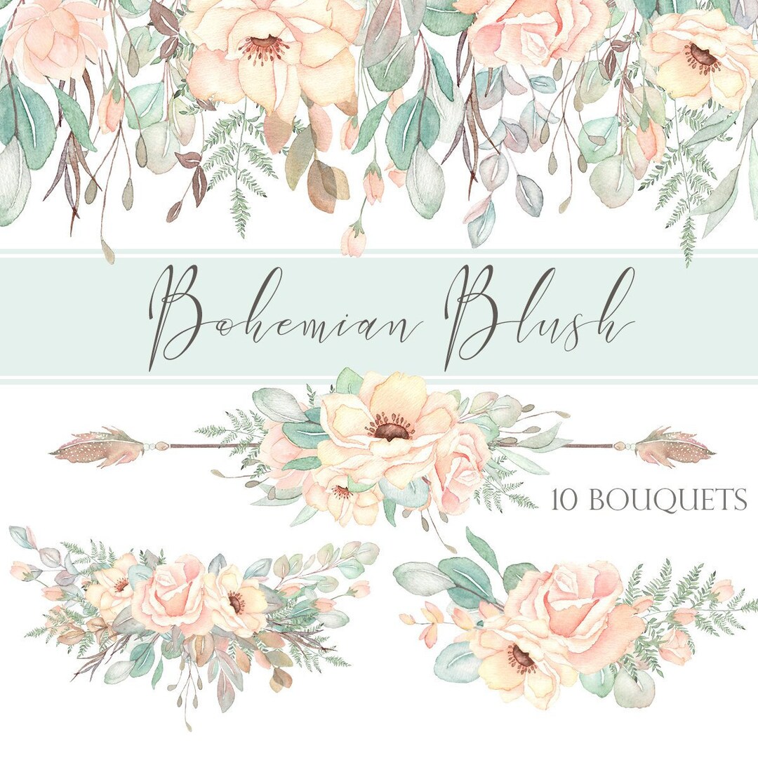 Blush Watercolor Floral Clipart, Watercolor Flowers, Pink Roses Clipart