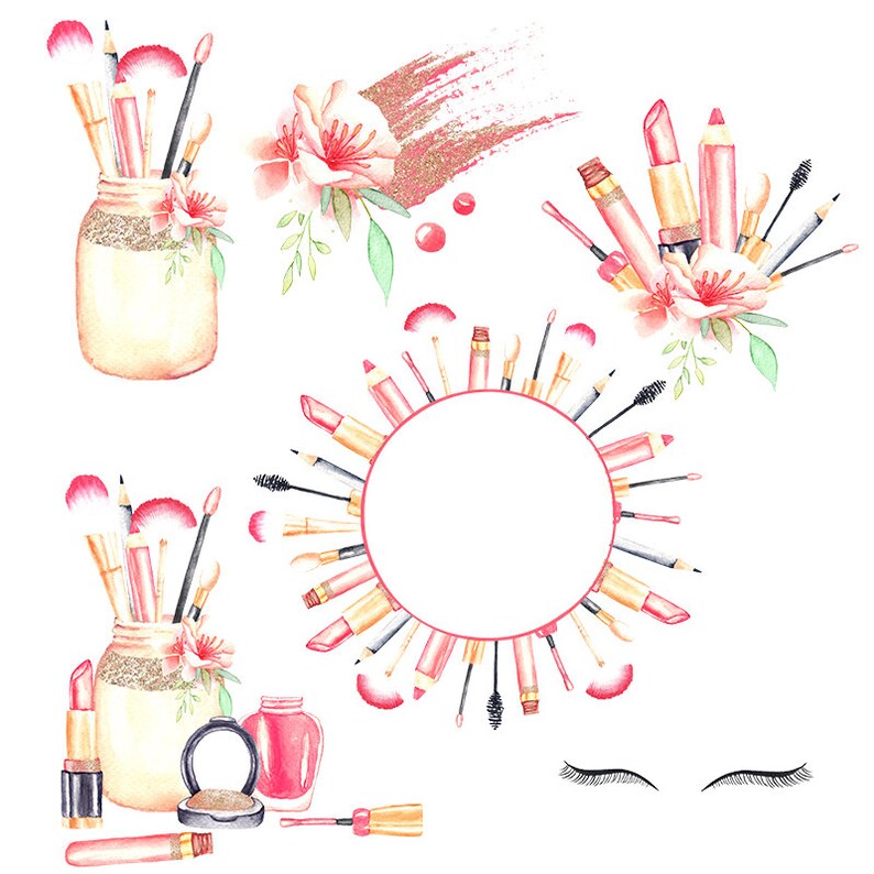 Watercolor Makeup Clipart Glitter Make up Illustrations Etsy