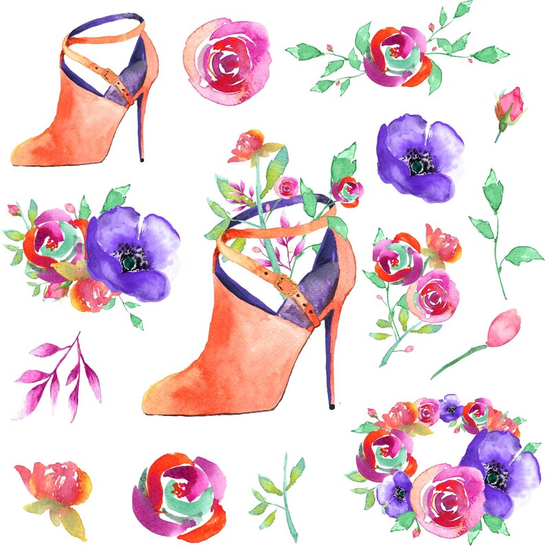 Watercolor Shoes Clip Art Watercolor Fashion Shoes Fashion Etsy
