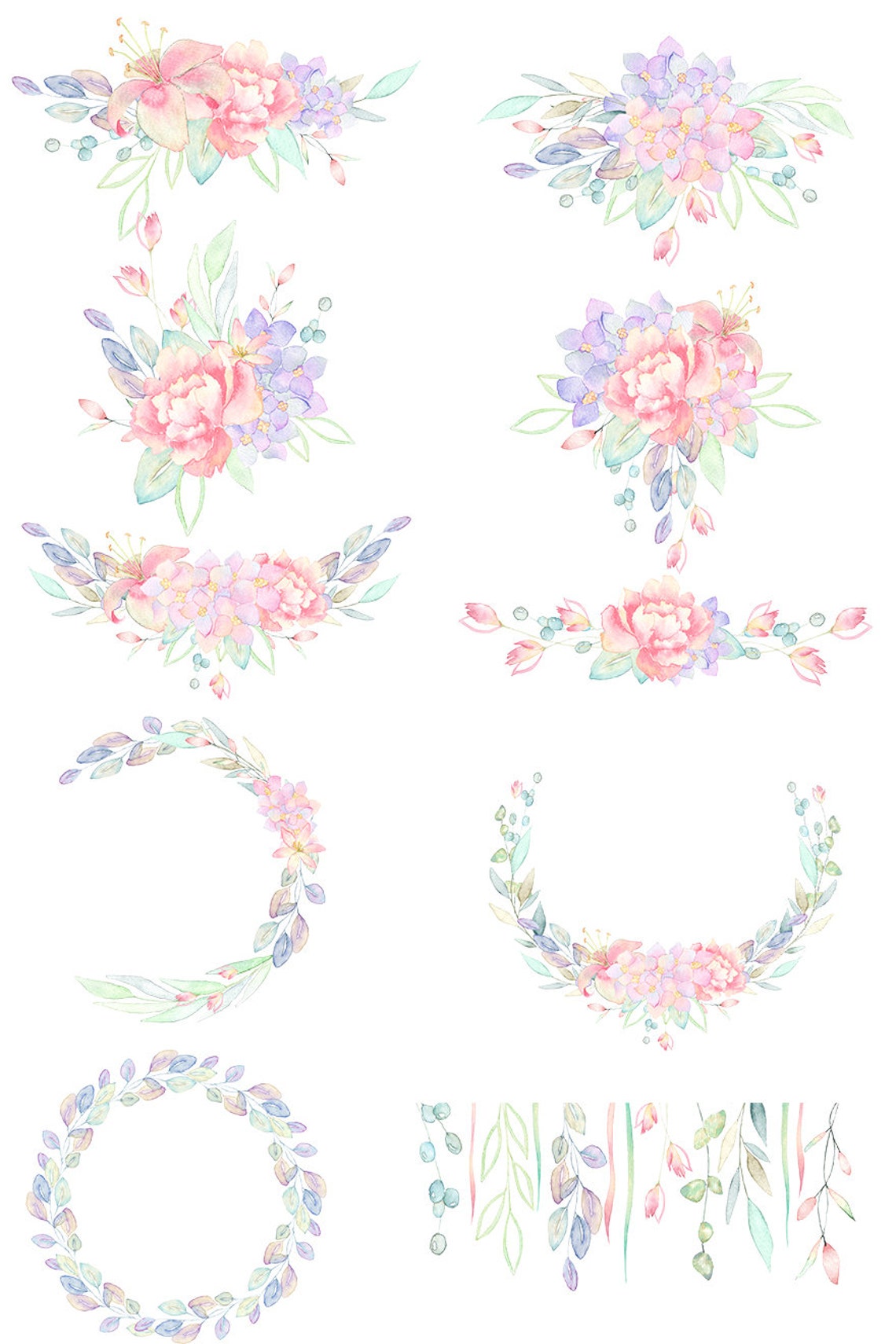 Pink Watercolor Flower Clipart Blush Florals rose Bouquets - Etsy