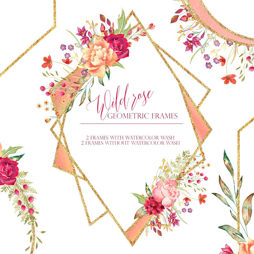 geometric floral frames rose gold frame clipart gold Etsy