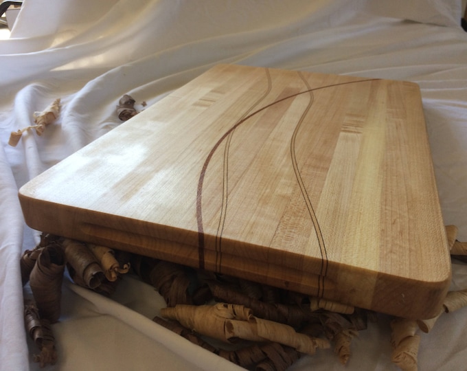 Artisan Hard Maple Cutting Board with Walnut, Maple and Exotic Lacewood Through Thickness Inlays