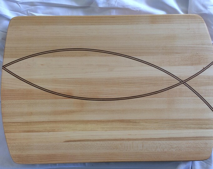 A “Fishers of Men” Cutting Board - Handcrafted Artisan Hard Maple and Walnut Cutting Board with Crossing Through Thickness Inlays