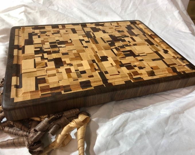 Pure Chaos Hardwood End Grain Cutting Board with Walnut, Maple, Cherry, Mahogany and Lacewood