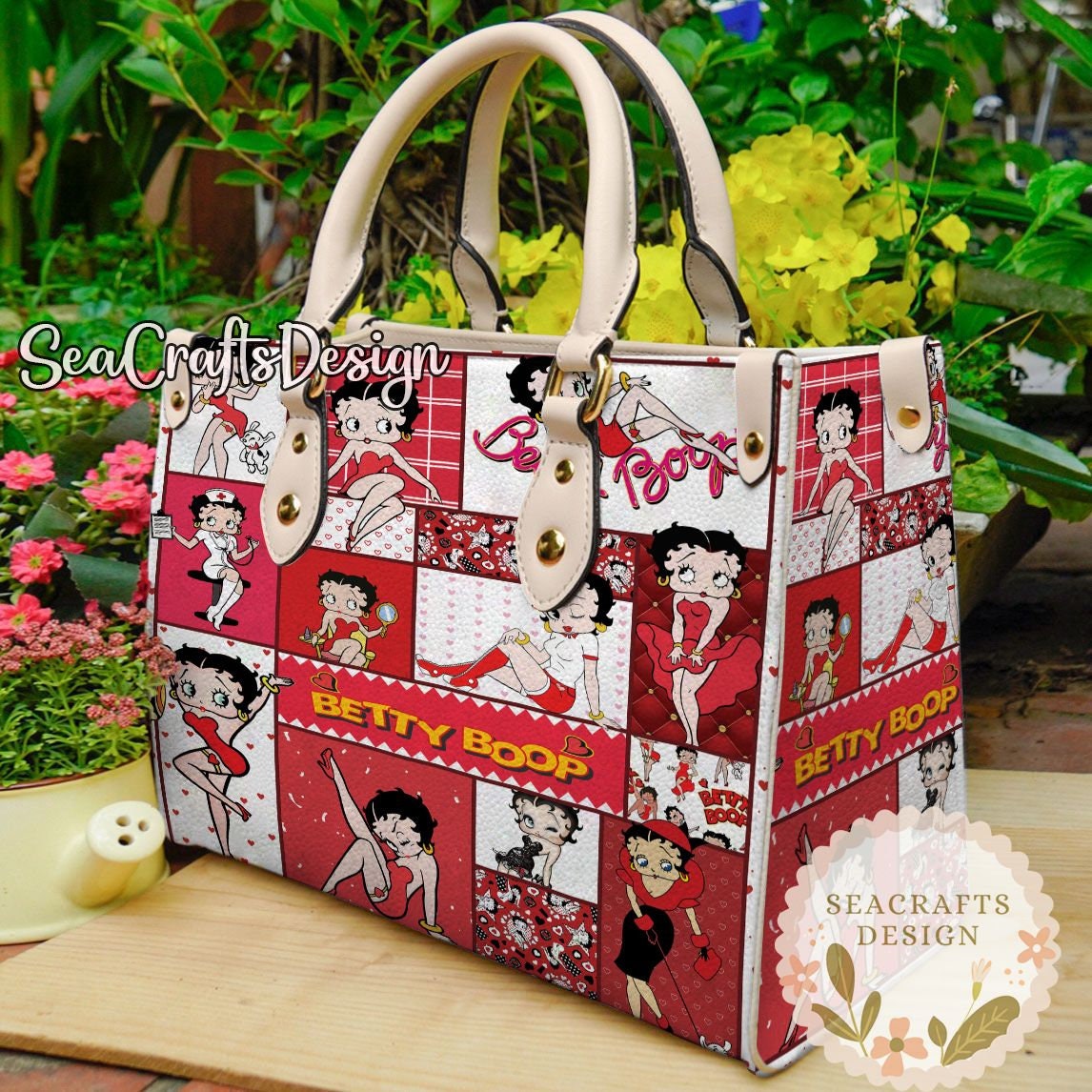 Betty Boop Vintage Leather Handbag, Betty Boop Leather Top Handle Bag, Shoulder Bag, Crossbody Bag, Shopping Bag